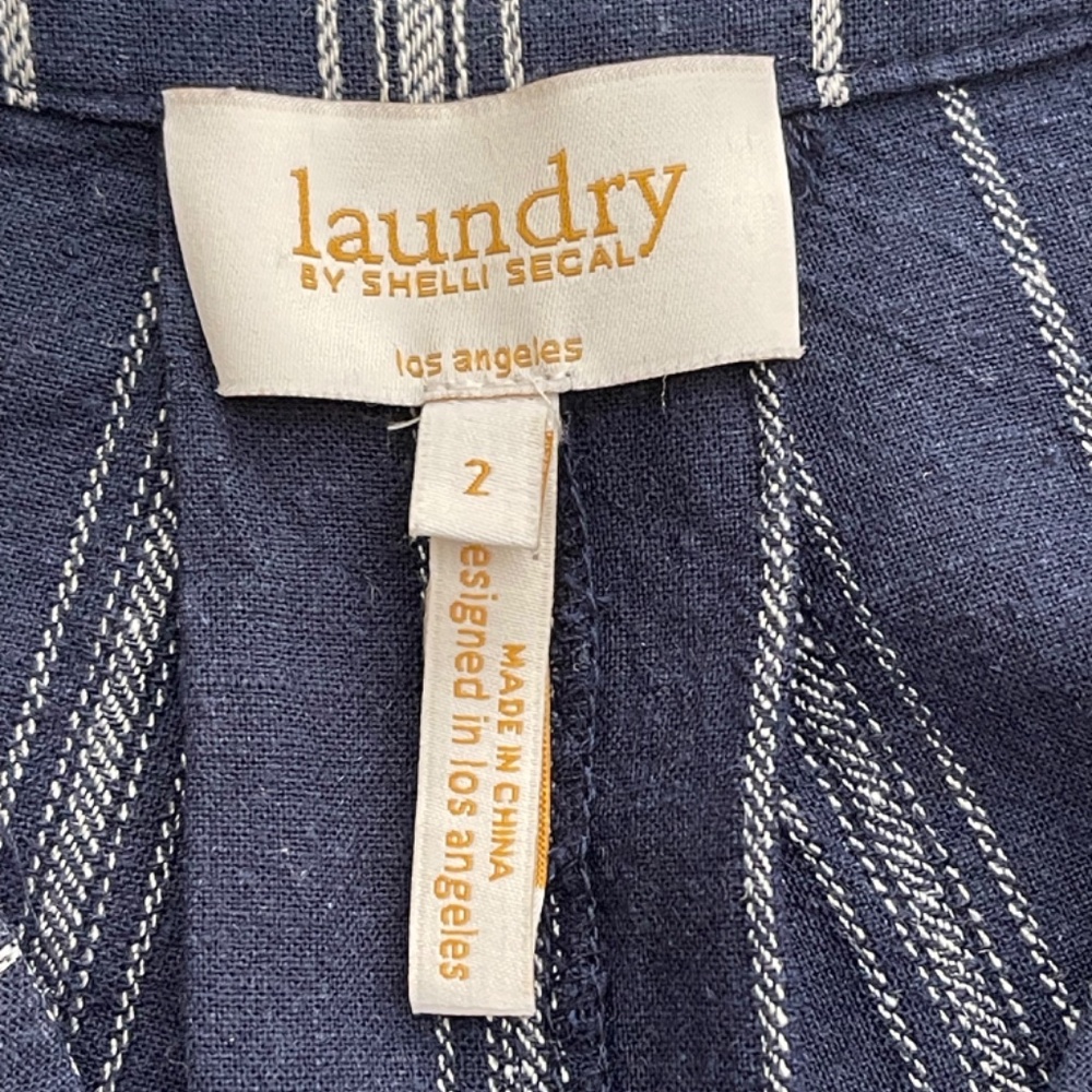 Laundry by Shelli Segal Jumpsuit Linen Blend Blue Striped Size 2 - Picture 9 of 11